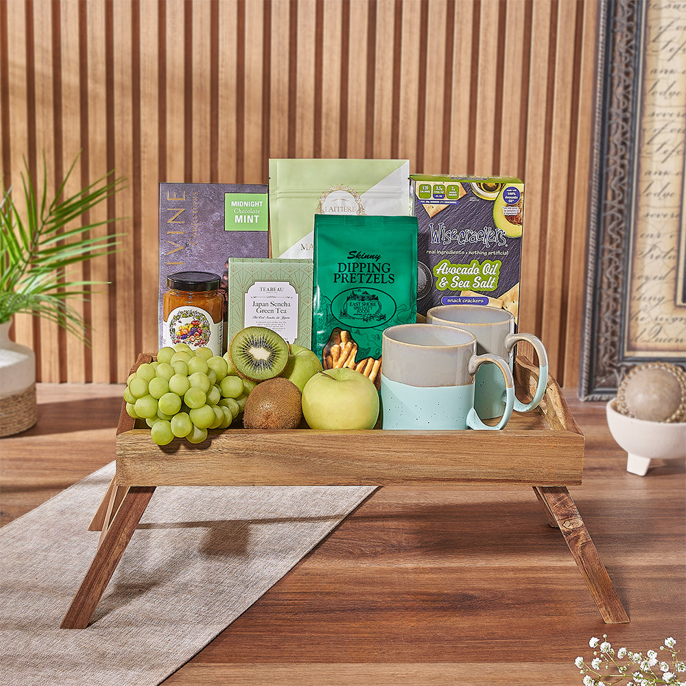 Wooden Bed Tray with Fine Food – how the gift is presented
