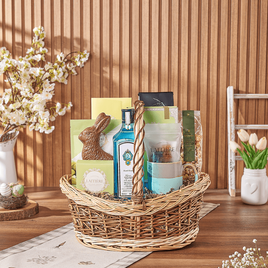 Easter Spirits & Coffee Basket, easter gift, easter, liquor gift, liquor, chocolate gift, chocolate, coffee gift, coffee, Chicago delivery