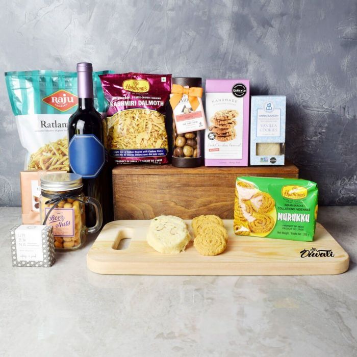 Diwali Wine Basket with Chocolates – how the gift is presented