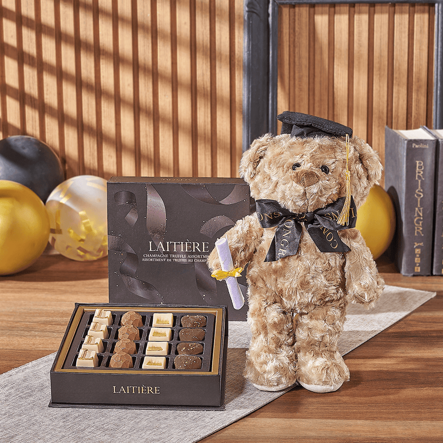 Graduation Bear & Truffle Gift, chocolate gift, chocolate, graduation gift, graduation, plush gift, plush, Chicago delivery