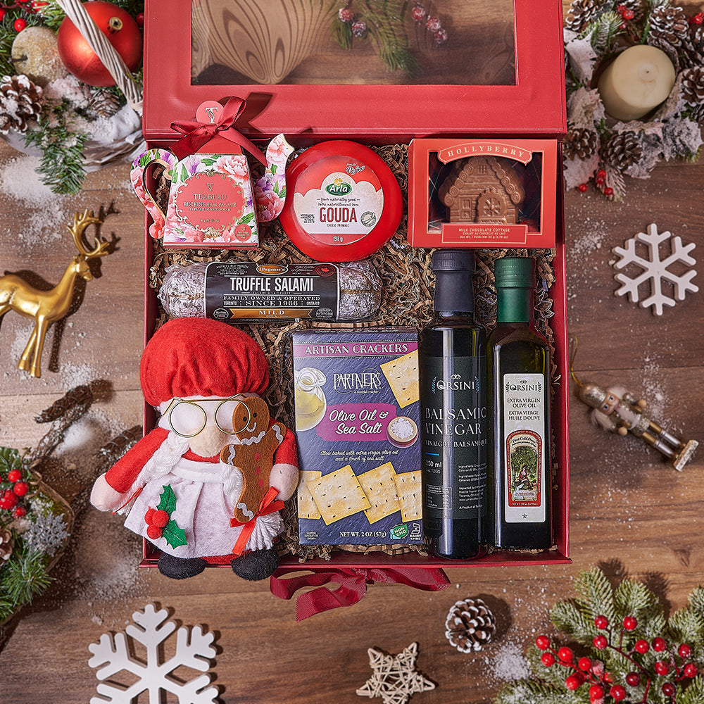 Holiday Tea and Salami Gift Basket – how the gift is presented