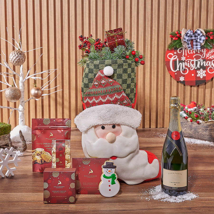 Holiday Champagne & Treat Stocking, champagne gift, champagne, sparkling wine gift, sparkling wine, chocolate gift, chocolate, christmas gift, christmas, Chicago delivery