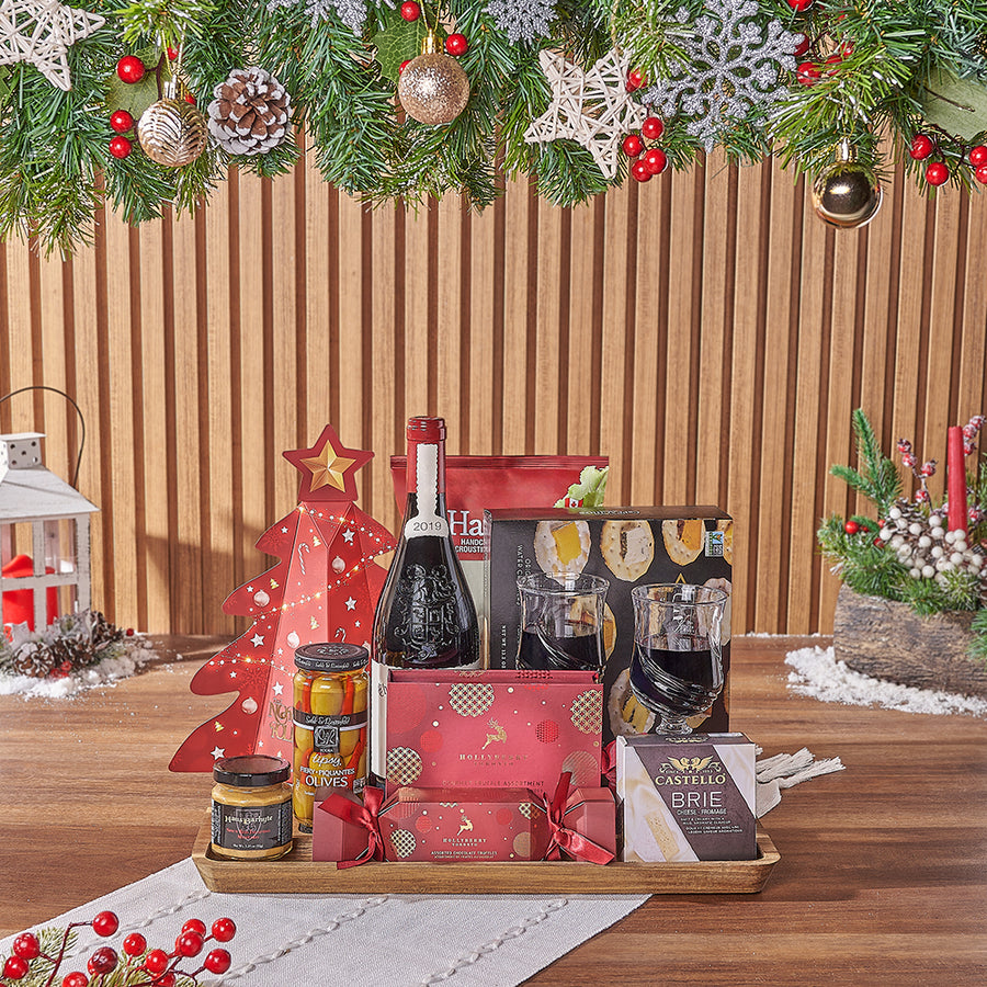 Holiday Wine & Treats Gift Basket, christmas gift, christmas, wine gift, wine, chocolate gift, chocolate, Chicago delivery