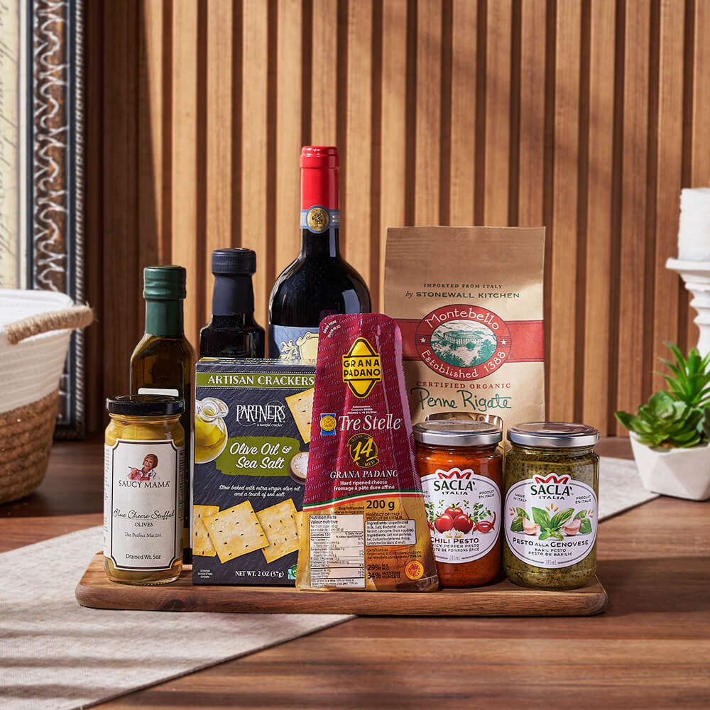 Olive Oil and Wine Basket – how the gift is presented