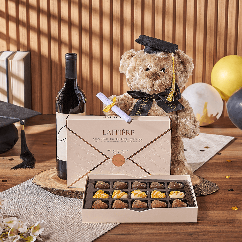 Graduation Wine with Truffle Love Letter – how the gift is presented