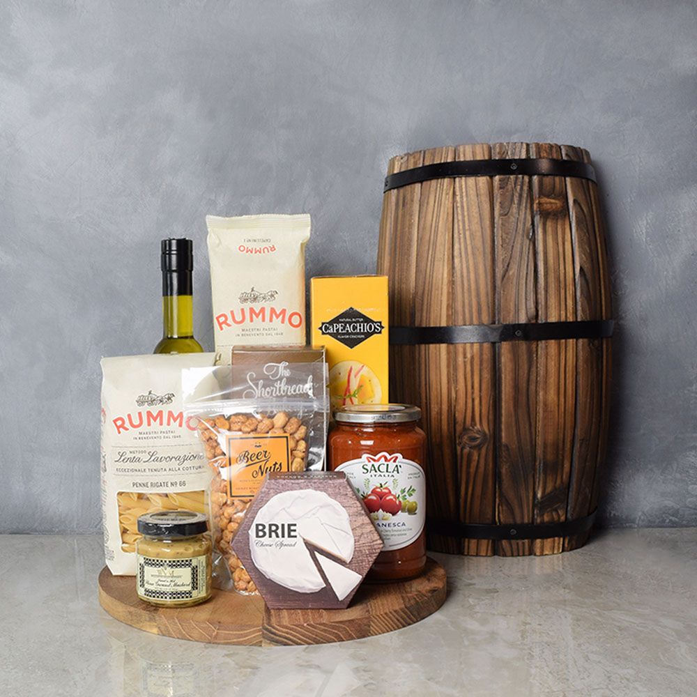Puttanesca Pasta and Brie Gift Set – how the gift is presented