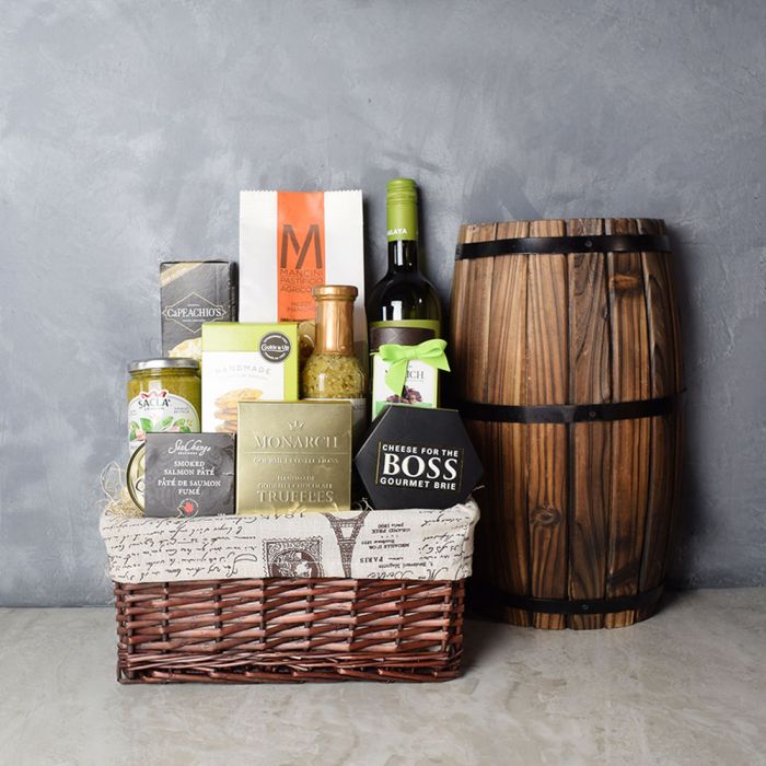 Artisan Pasta and Wine Basket – how the gift is presented