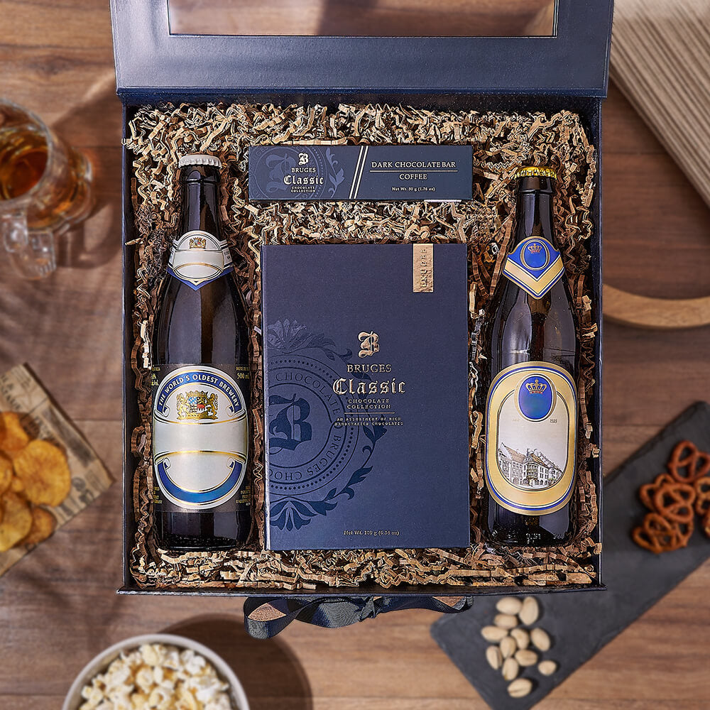 Beer and Dark Chocolate Hinged Box – how the gift is presented
