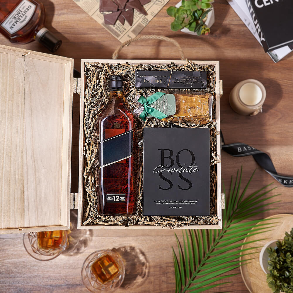 Spirits Gift Basket with Pistachio Brittle – how the gift is presented
