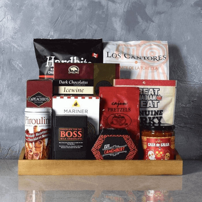 Cheese and Chocolate Artisan Treats Basket – how the gift is presented