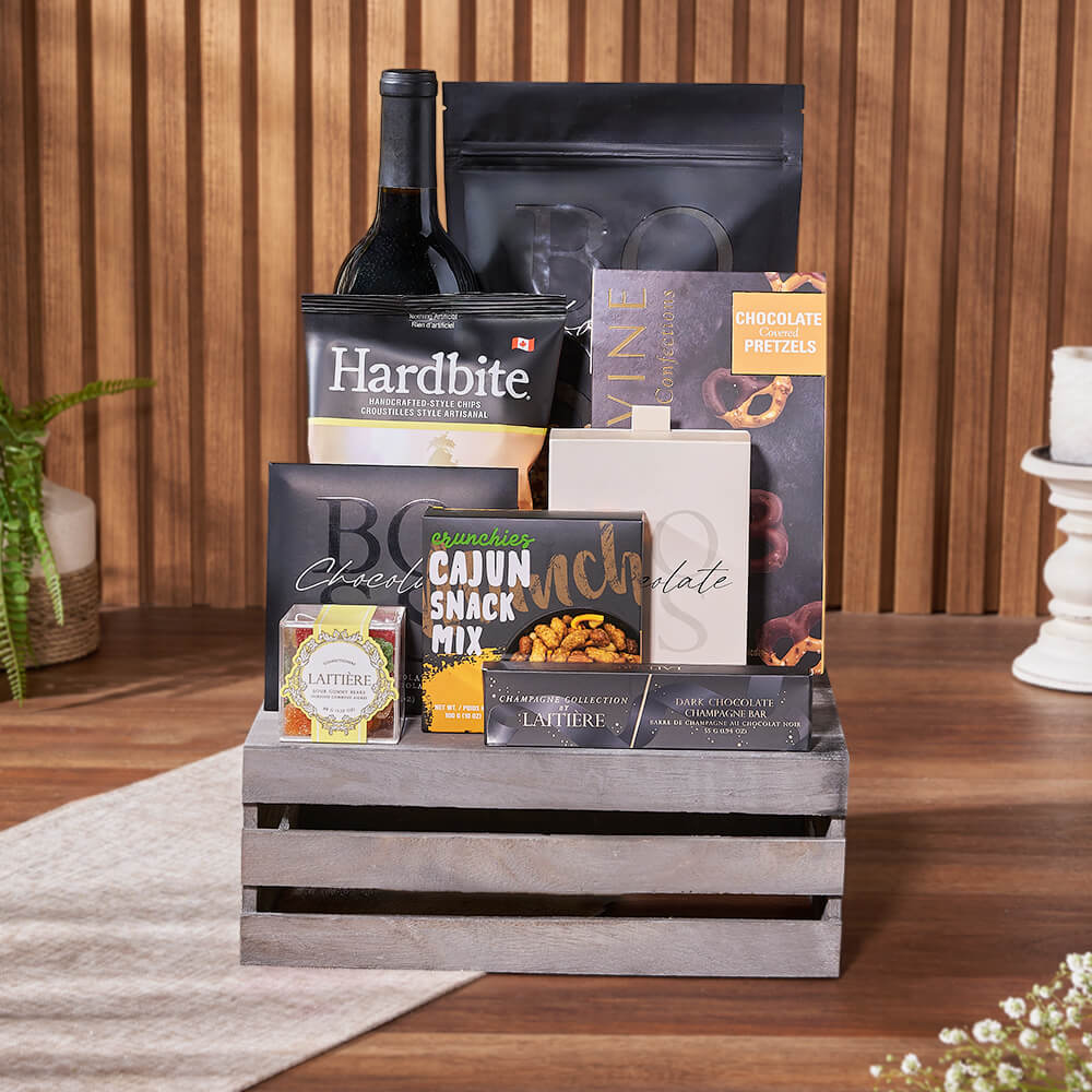 Medium Grey Crate Snack Basket – how the gift is presented