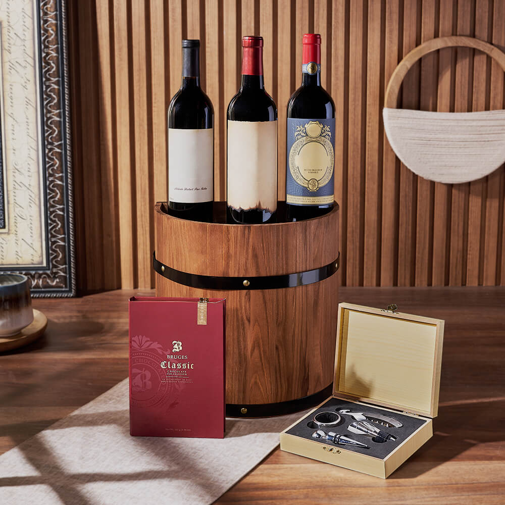 Barrel Wine Gift with Chocolates – how the gift is presented