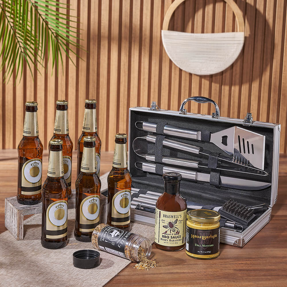 Beer and BBQ Sauce Gift Basket – how the gift is presented