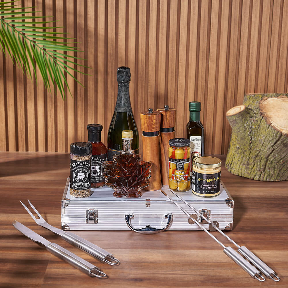 BBQ Grill and Sparkling Wine Basket – how the gift is presented
