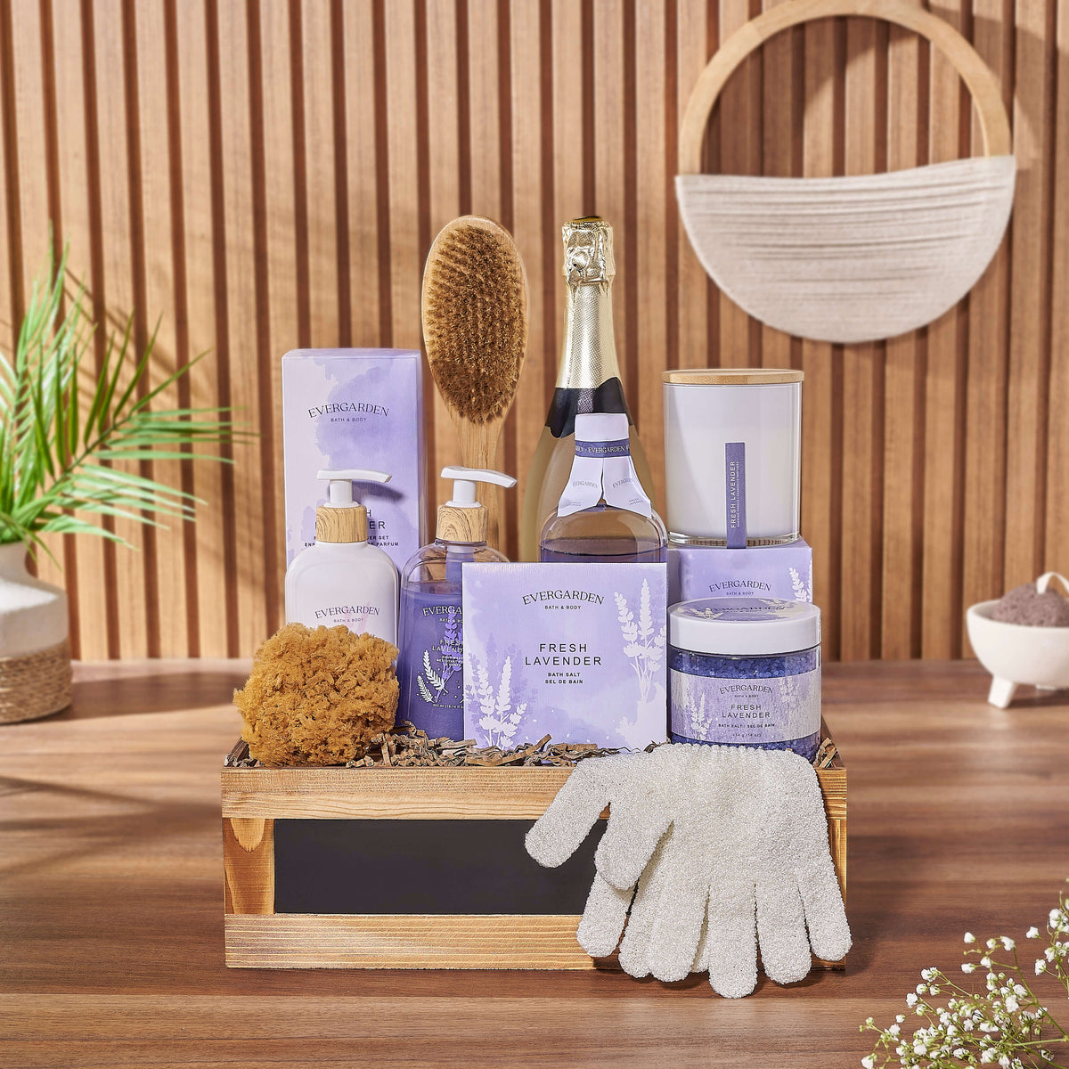Create an incredible spa experience with the Deluxe Lavender &amp; Champagne Spa Gift Set from Chicago Baskets - Chicago delivery