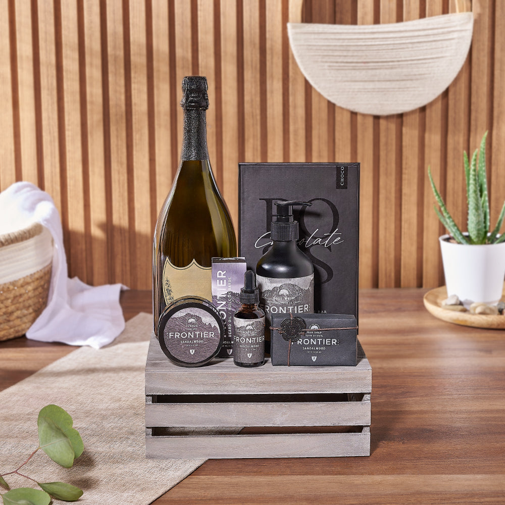 The Sandalwood &amp; Champagne Spa Gift Crate from Chicago Baskets to Chicago delivery 