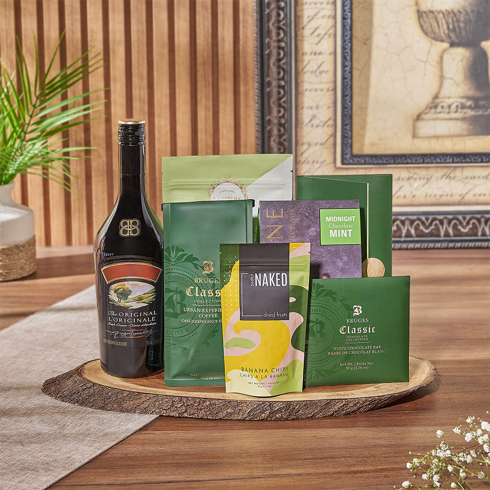 The Islington Irish Coffee Gift Basket from Chicago Baskets is a lovely way to celebrate in style - Chicago Delivery
