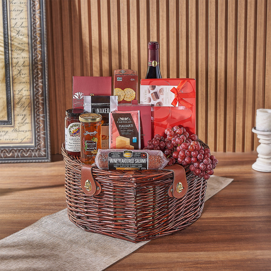 The Dorset Park Romantic Picnic Basket makes a delightful gift for any occasion! Complete with gourmet snacks, wine, chocolates, and more, it's the perfect way to sweep your loved one off their feet, Chicago delivery
