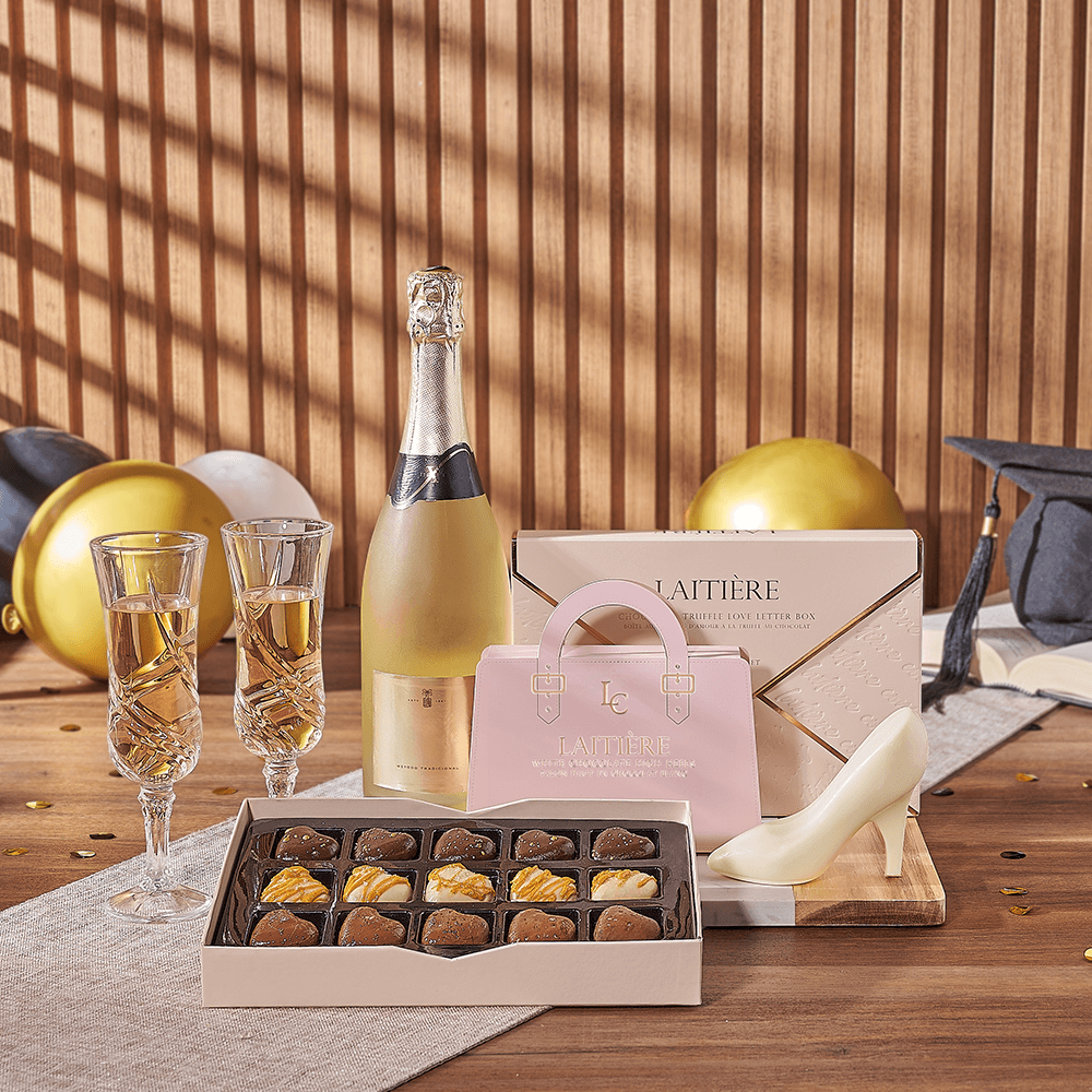 Bubbly Graduation Gift, graduation gift, graduation, chocolate gift, chocolate, champagne gift, champagne, sparkling wine gift, sparkling wine, Chicago delivery