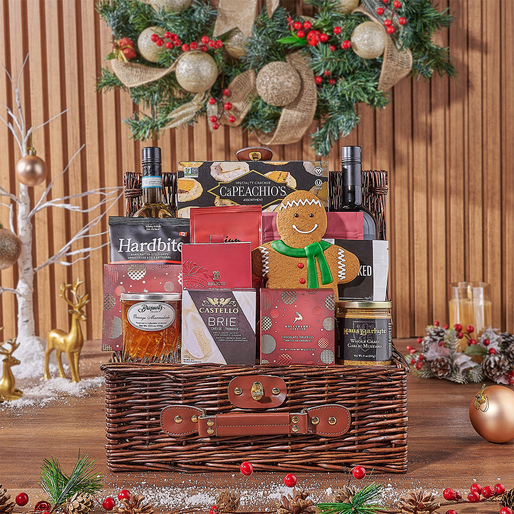 Ample Holiday Wine &amp; Treats Basket, christmas gift, christmas, wine gift, wine, holiday gift, holiday, Chicago delivery