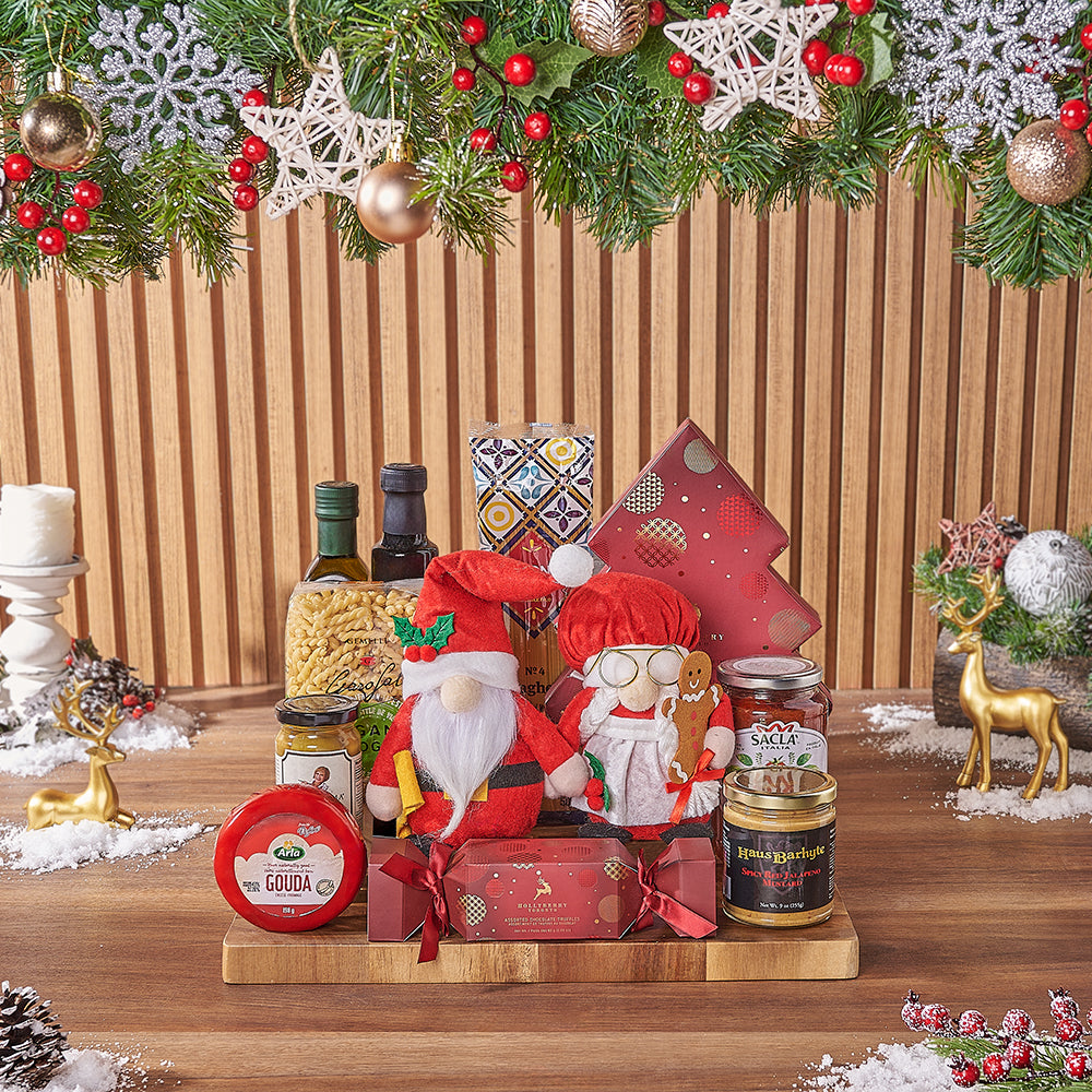 Holiday Cheese and Pasta Gift Basket – how the gift is presented