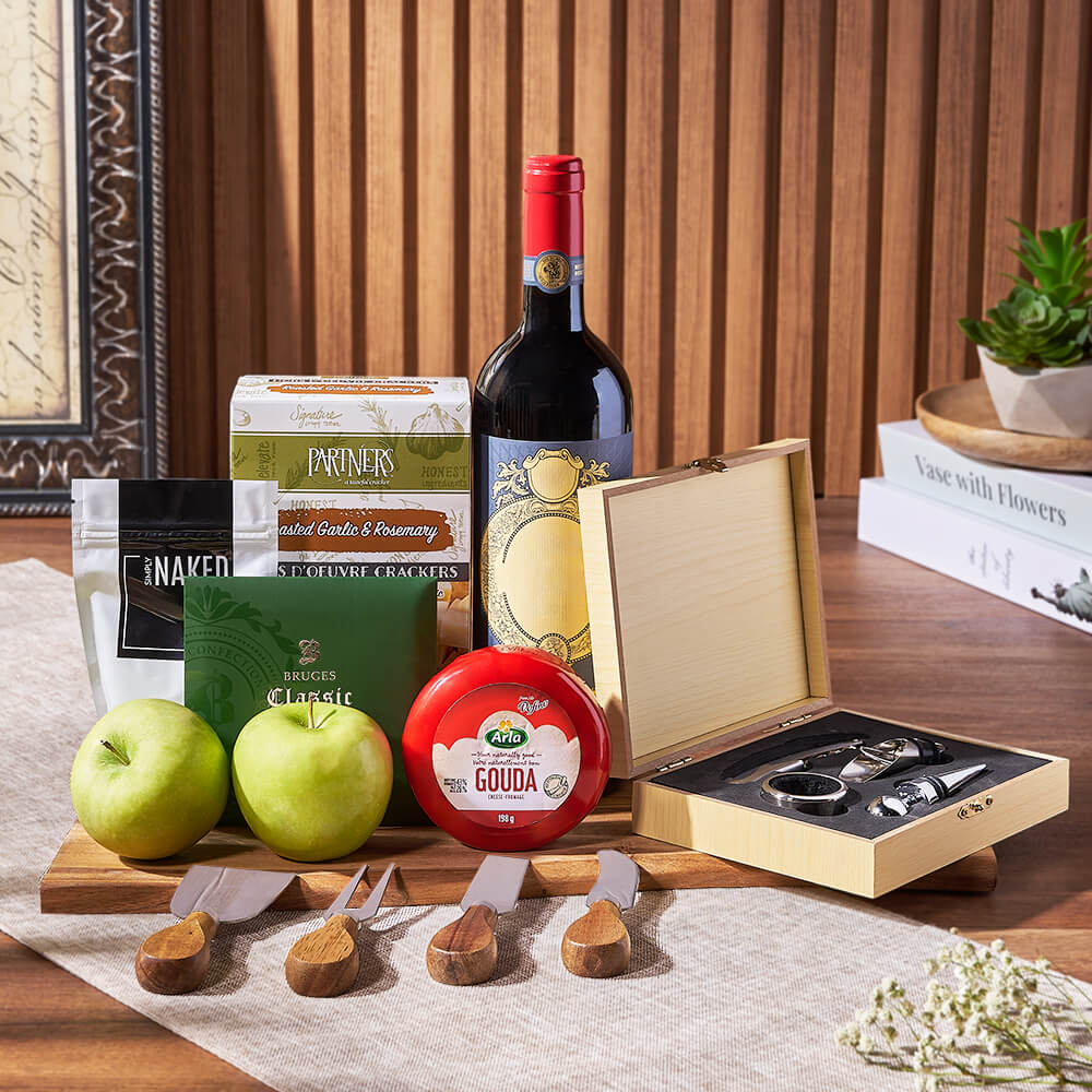 Apple, Cheese, &amp; Wine Gift Basket, wine gift, wine, cheese gift, cheese, fruit gift, fruit,  Chicago Baskets - Chicago Delivery