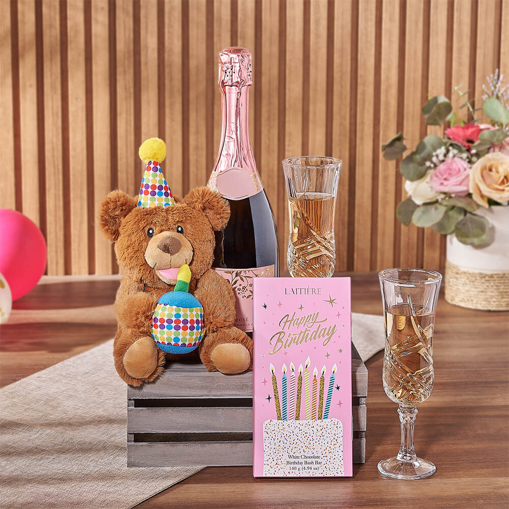 Birthday Bear &amp; Champagne Gift Crate, champagne gift, champagne, birthday gift, birthday, Chicago delivery