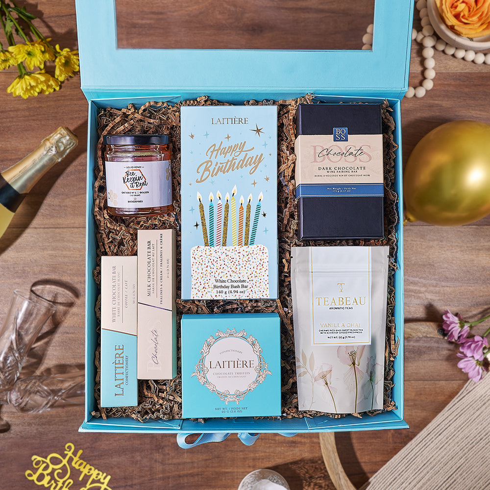 Birthday Chocolate & Chai Gift Box, chocolate gift, chocolate, birthday gift, birthday, tea gift, tea, Chicago delivery