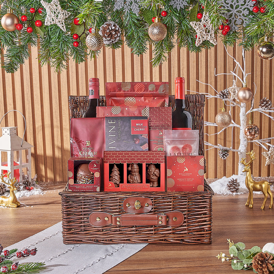 Bountiful Holiday Wine Basket, wine gift, wine, christmas gift, christmas, chocolate gift, chocolate, Chicago delivery