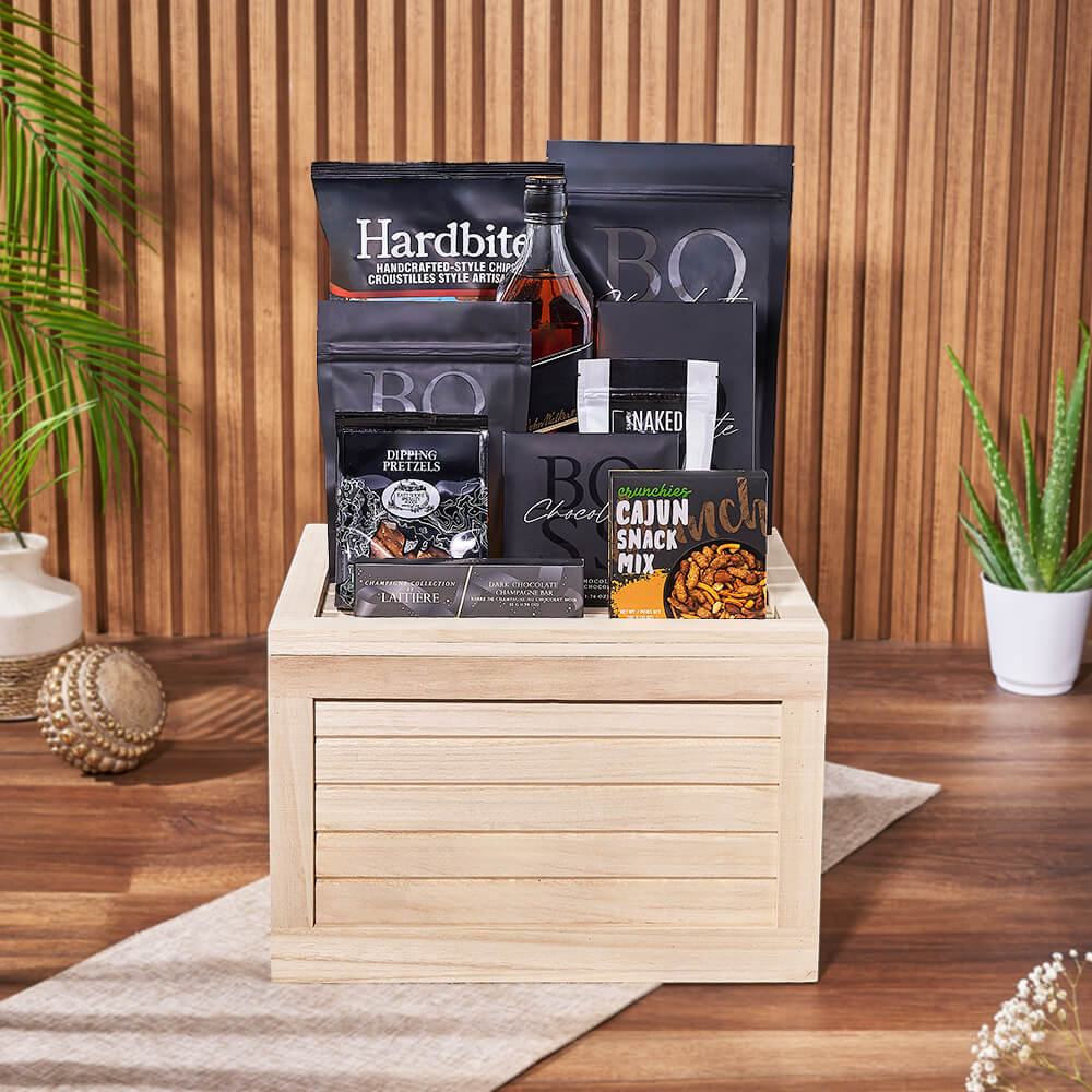 Carleton Liquor &amp; Snack Crate from Chicago Baskets - Liquor Gift Set - Chicago Delivery.