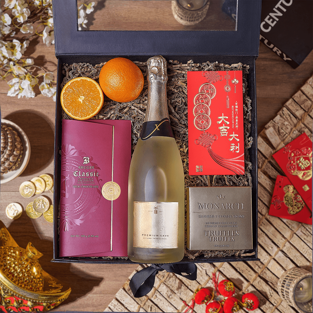 Champagne Chinese New Year Gift Box, chinese new year gift, chinese new year, lunar new year gift, lunar new year, champagne gift, champagne, sparkling wine gift, sparkling wine, Chicago delivery
