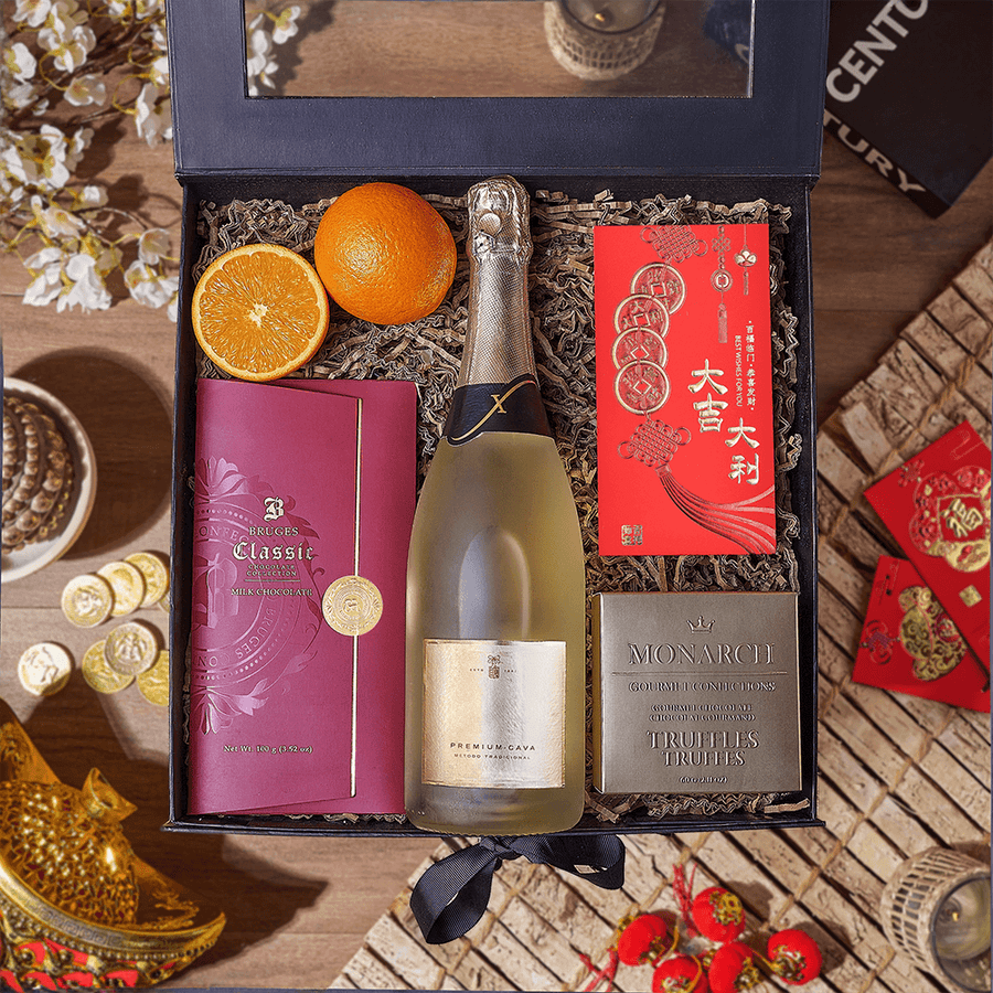 Champagne Chinese New Year Gift Box, chinese new year gift, chinese new year, lunar new year gift, lunar new year, champagne gift, champagne, sparkling wine gift, sparkling wine, Chicago delivery