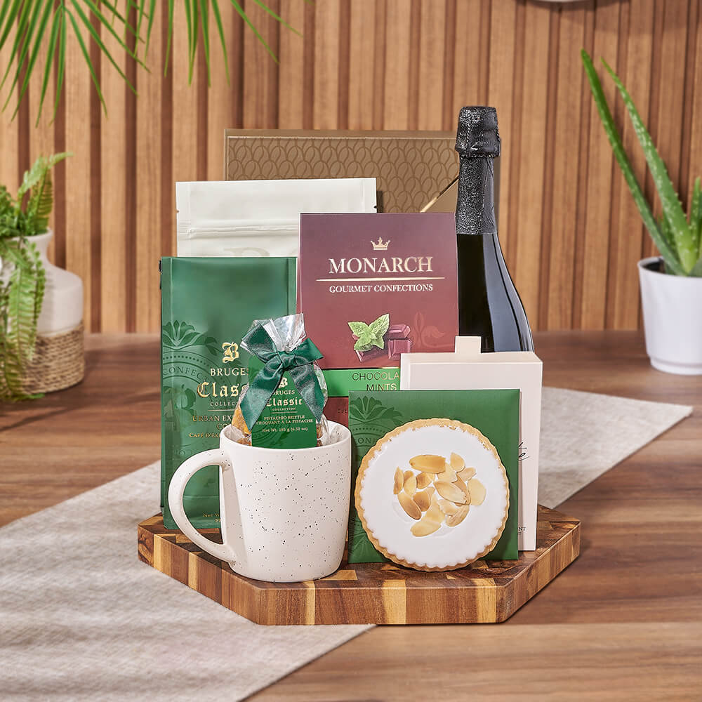 Champagne &amp; Coffee Snack Board, champagne gift, champagne, sparkling wine gift, sparkling wine, chocolate gift, chocolate, Chicago delivery