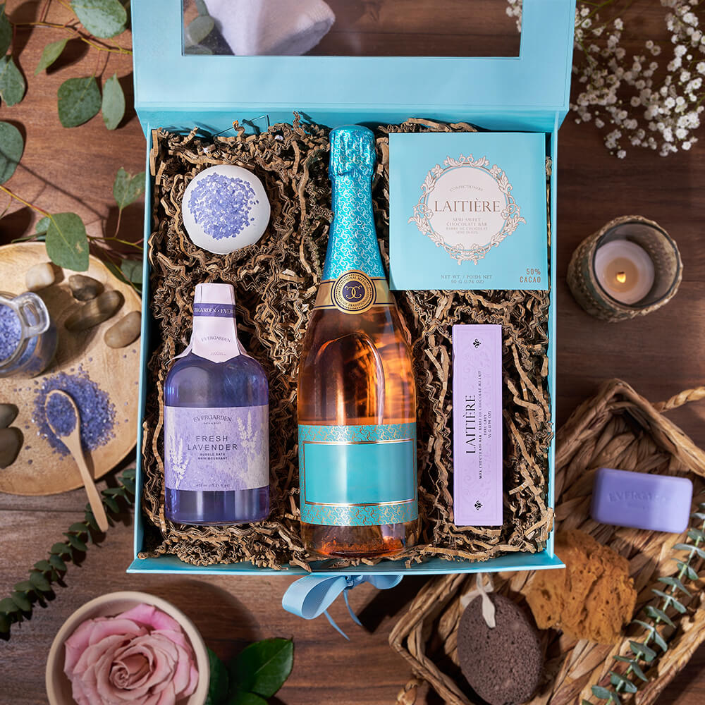 Champagne &amp; Spa Perfections from Chicago Baskets - Champagne Gift Basket - Chicago Delivery.