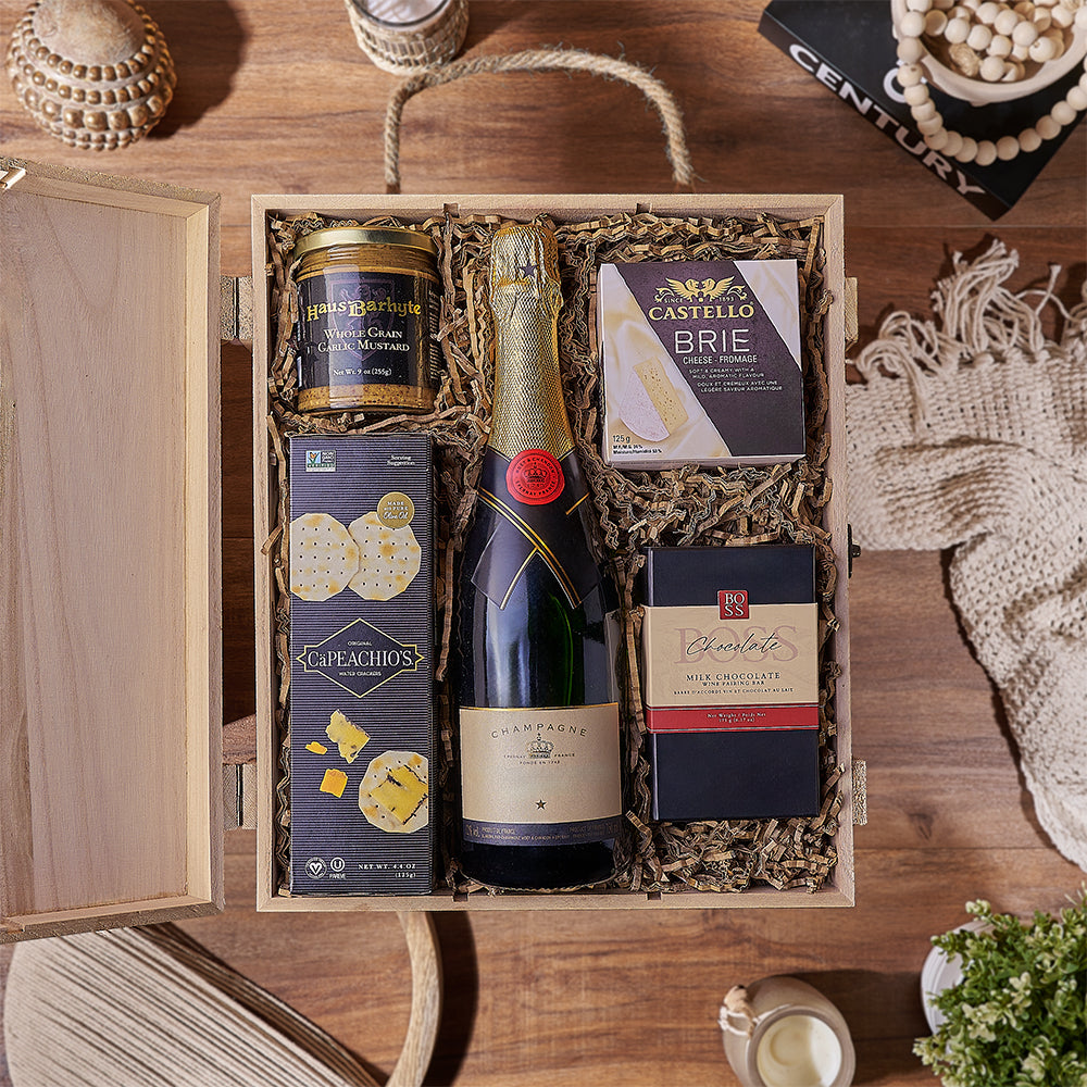Champagne & Treat Gift Box, champagne gift, champagne, cheese gift, cheese, chocolate gift, chocolate, Chicago delivery