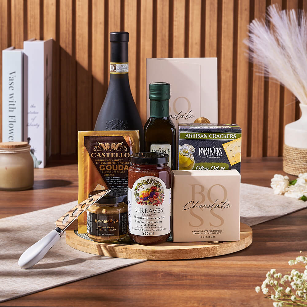 Cheese Board &amp; Wine Gift Set from Chicago Baskets - Wine Gift Basket - Chicago Delivery