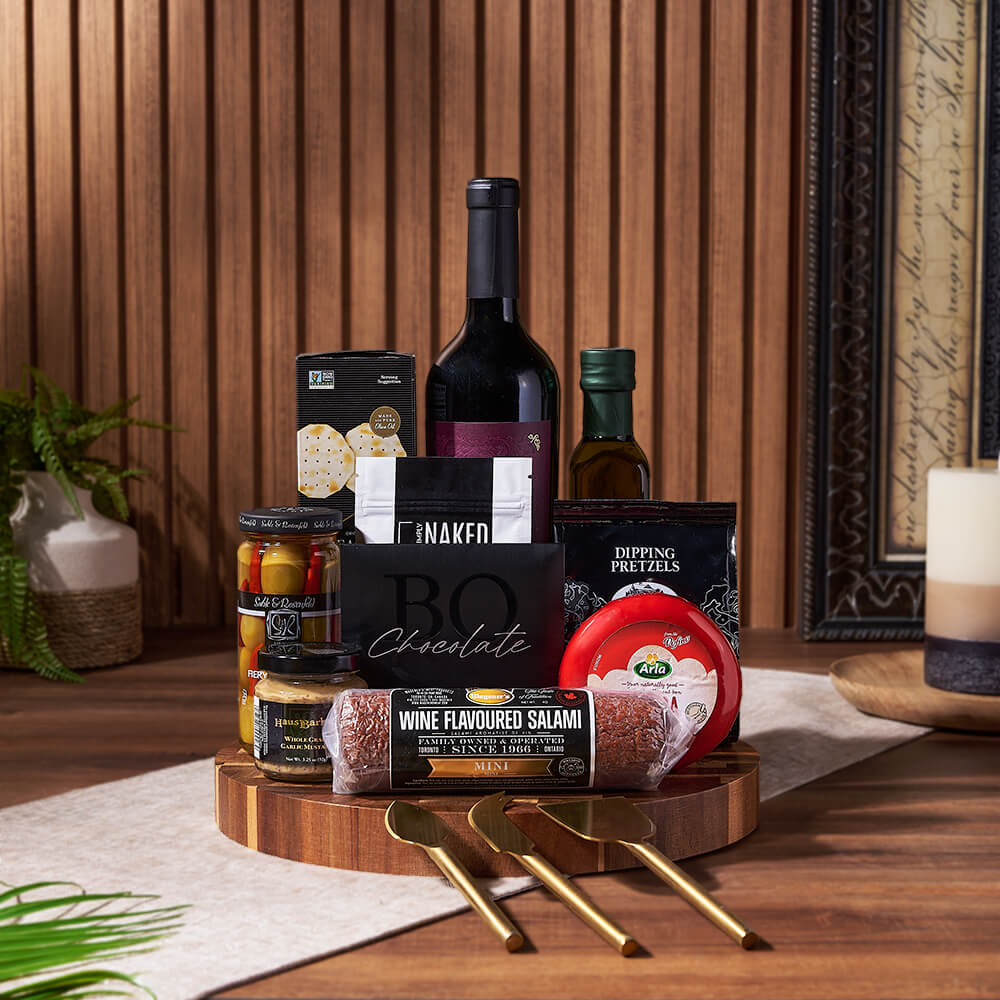 Cheese, Crackers &amp; Wine Gift Basket, wine gift, wine, cheese gift, cheese, charcuterie gift, charcuterie, Chicago delivery