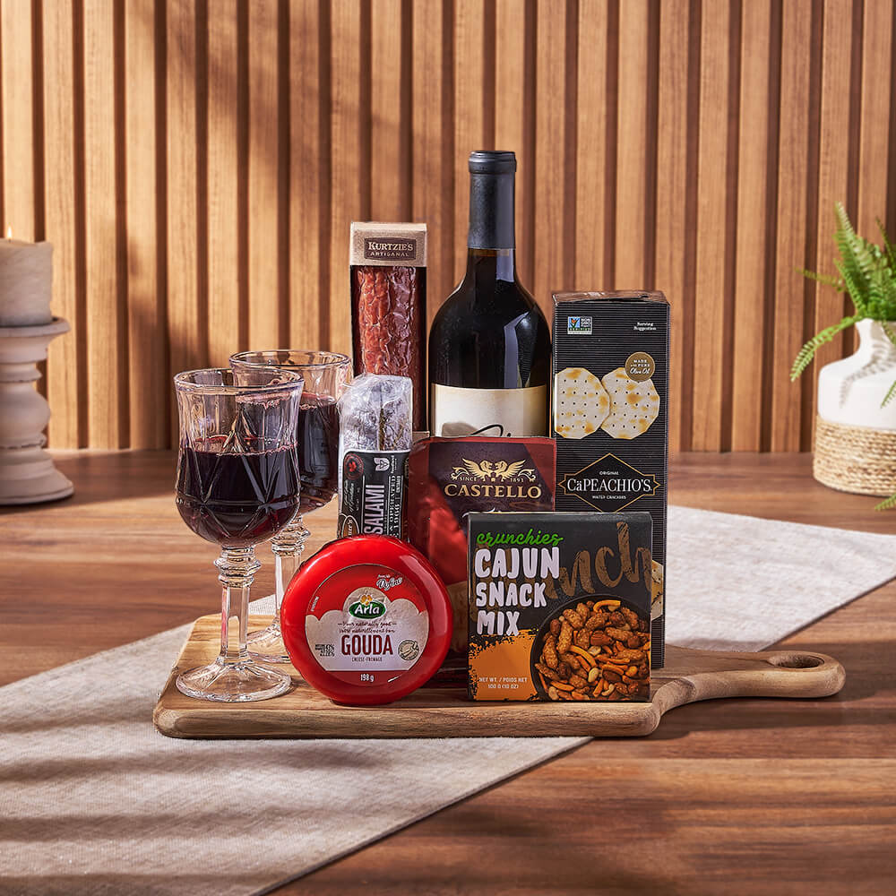Cheese &amp; Salami Gift Set with Wine from Chicago Baskets - Wine Gift Basket - Chicago Delivery