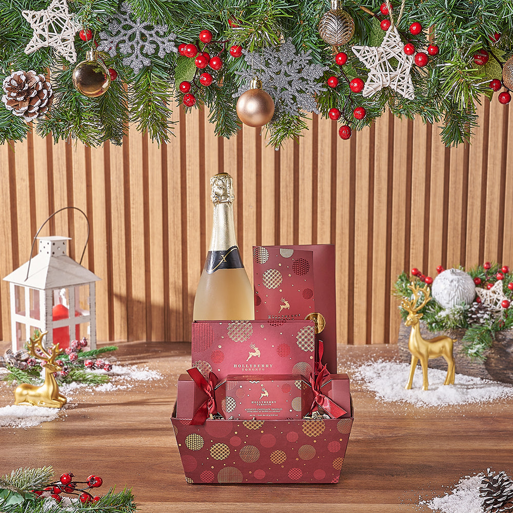 Sparkling Wine and Hollyberry Treats – how the gift is presented