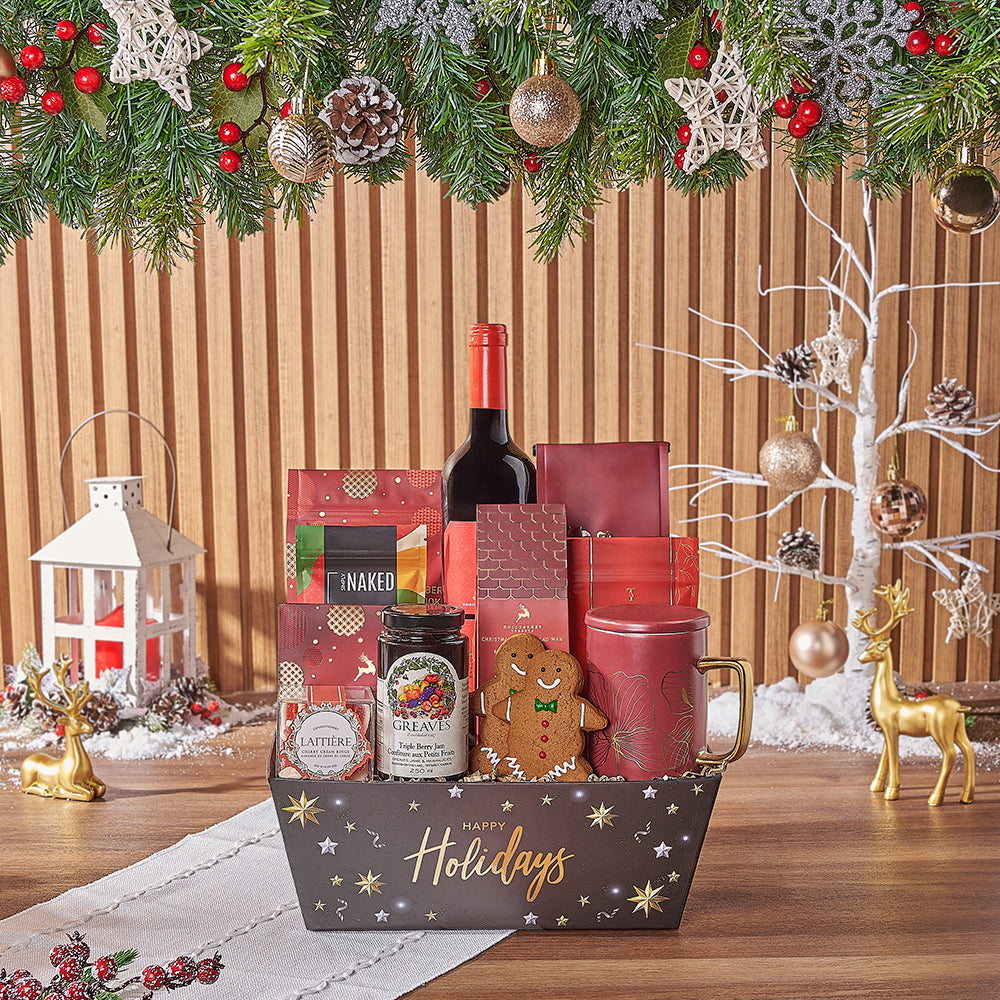 Christmas Tea &amp; Treat Gift Set, christmas gift, christmas, wine gift, wine, cookie gift, cookie, chocolate gift, chocolate, Chicago delivery