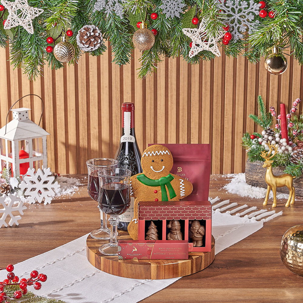 Christmas Wine &amp; Cookie Board, christmas gift, christmas, wine gift, wine, cookie gift, cookie, chocolate gift, chocolate, Chicago delivery