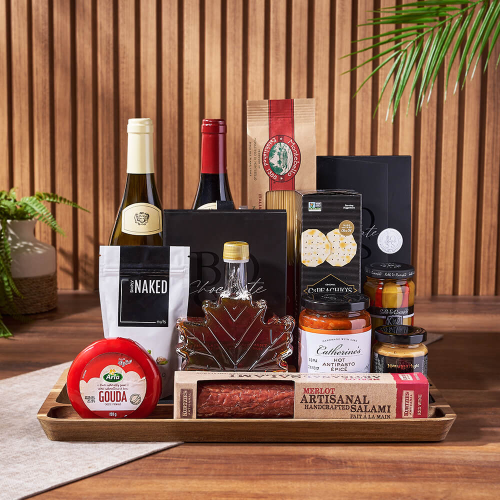 Two-Bottle Wine Basket with Truffles – how the gift is presented