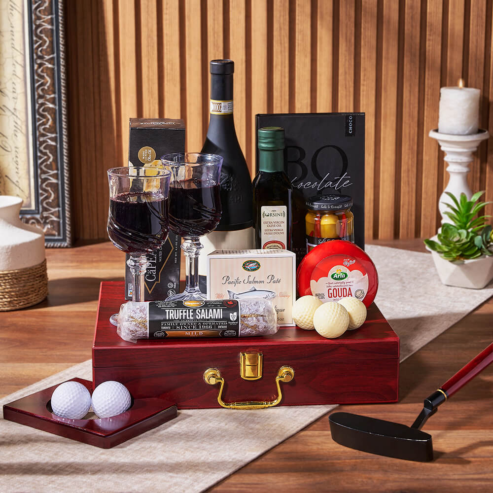 Deluxe Wine &amp; Golfing Snack Set, wine gift, wine, charcuterie gift, charcuterie, seafood gift, seafood, golf gift, golf, Chicago delivery