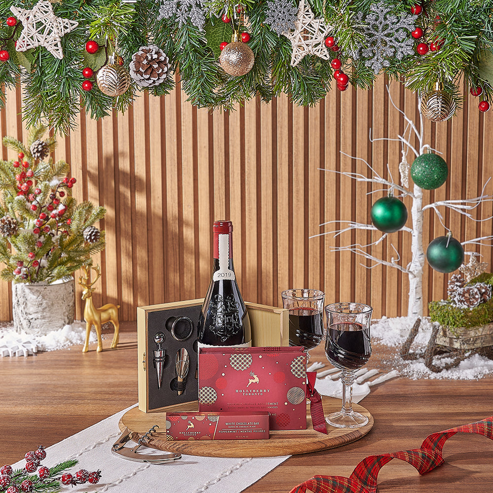Deluxe Yuletide Wine Serving Gift, wine gift, wine, chocolate gift, chocolate, christmas gift, christmas, Chicago delivery