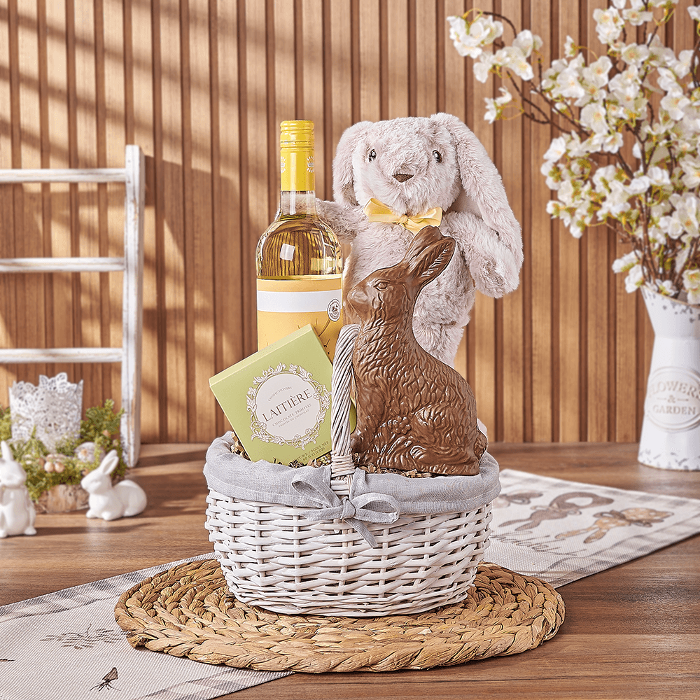 Easter Bunny Wine & Chocolate Basket, easter gift, easter, wine gift, wine, chocolate gift, chocolate, Chicago delivery