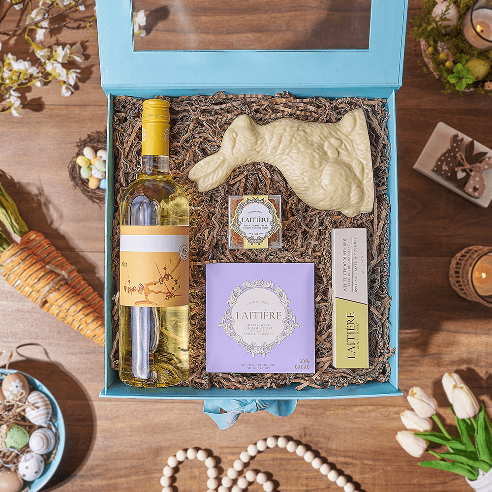 Easter Bunny &amp; Wine Gift Box, wine gift, wine, chocolate gift, chocolate, easter gift, easter, Chicago delivery