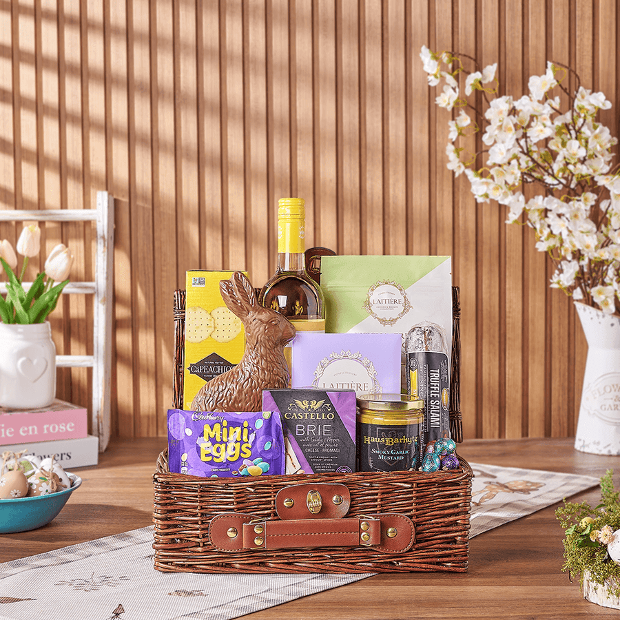 Easter Wine Picnic Basket, easter gift, easter, wine gift, wine, chocolate gift, chocolate, Chicago delivery