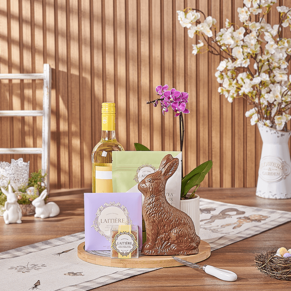 Easter Wine &amp; Orchid Gift Board, wine gift, wine, easter gift, easter, orchid gift, orchid, plant gift, plant, Chicago delivery