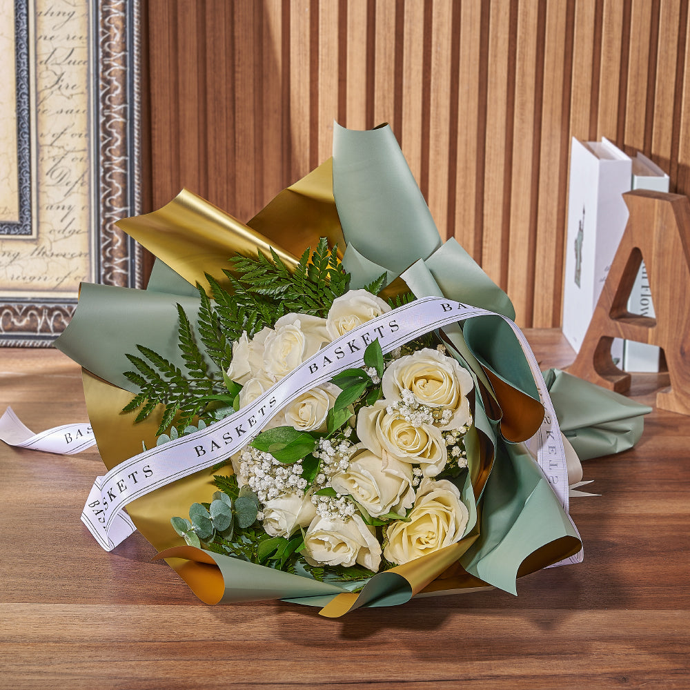 Enchanting White Rose Bouquet, rose gift, rose, bouquet gift, bouquet, flower gift, flower, Chicago delivery