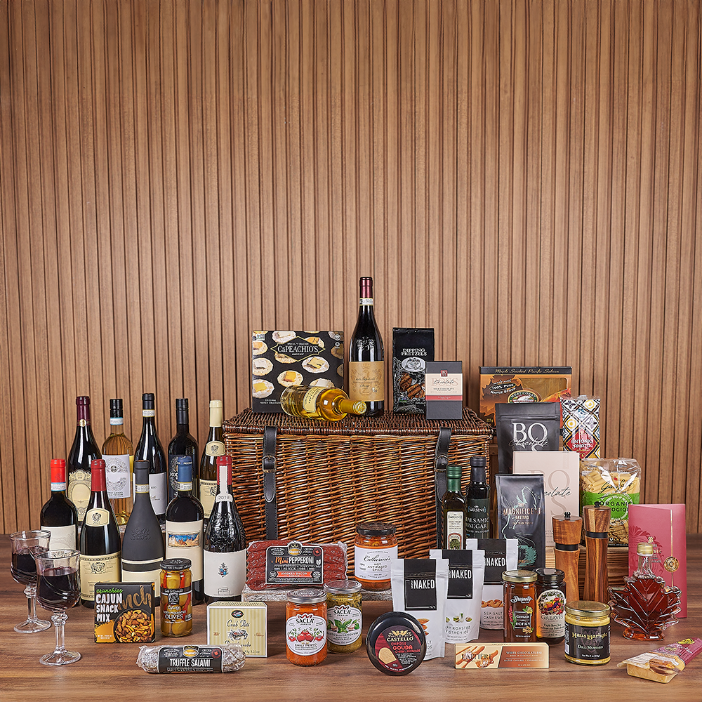 Exquisite Wine &amp; Goodie Basket - Premium Wines, wine gift, wine, chocolate gift, chocolate, luxury gift, luxury, Chicago delivery